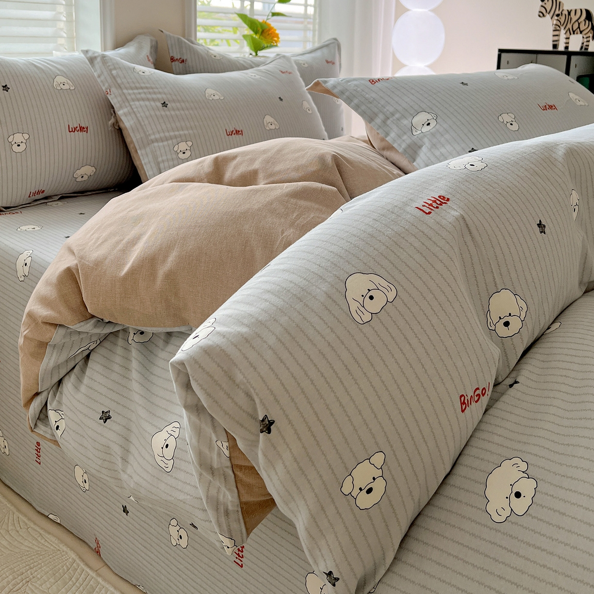 91家纺网 家纺一手货源 找家纺 依庭 2025新款高克重全棉纯棉磨毛印花单被套 皮皮狗