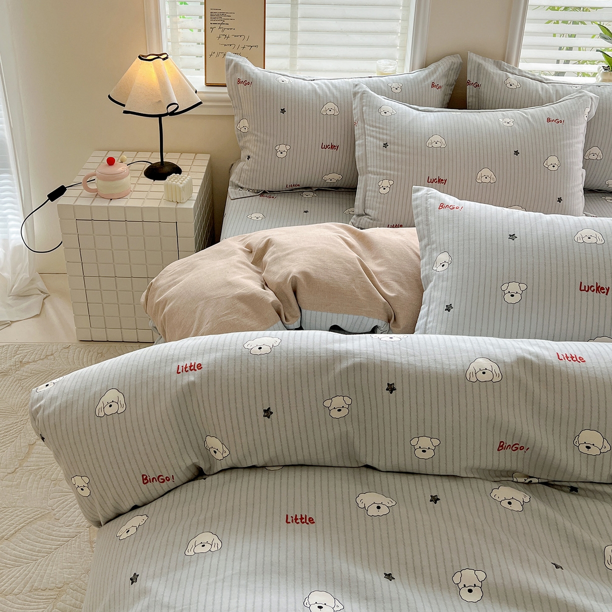 91家纺网 家纺一手货源 找家纺 依庭 2025新款高克重全棉纯棉磨毛印花单被套 皮皮狗