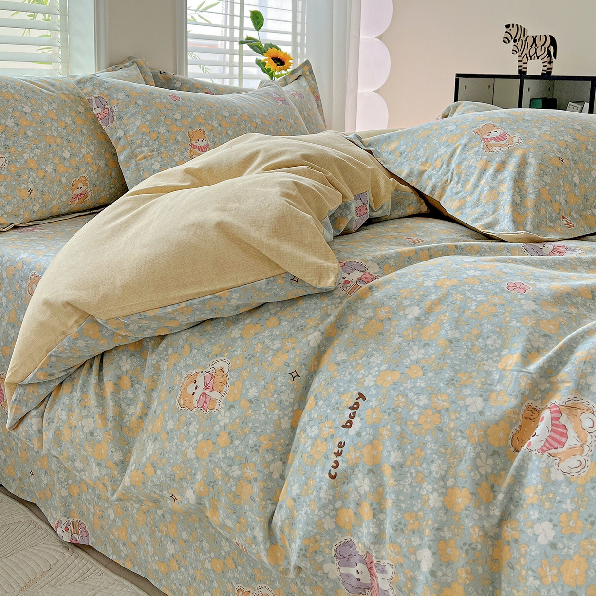 91家纺网 家纺一手货源 找家纺 依庭 2025新款高克重全棉纯棉磨毛印花单被套 清新花园