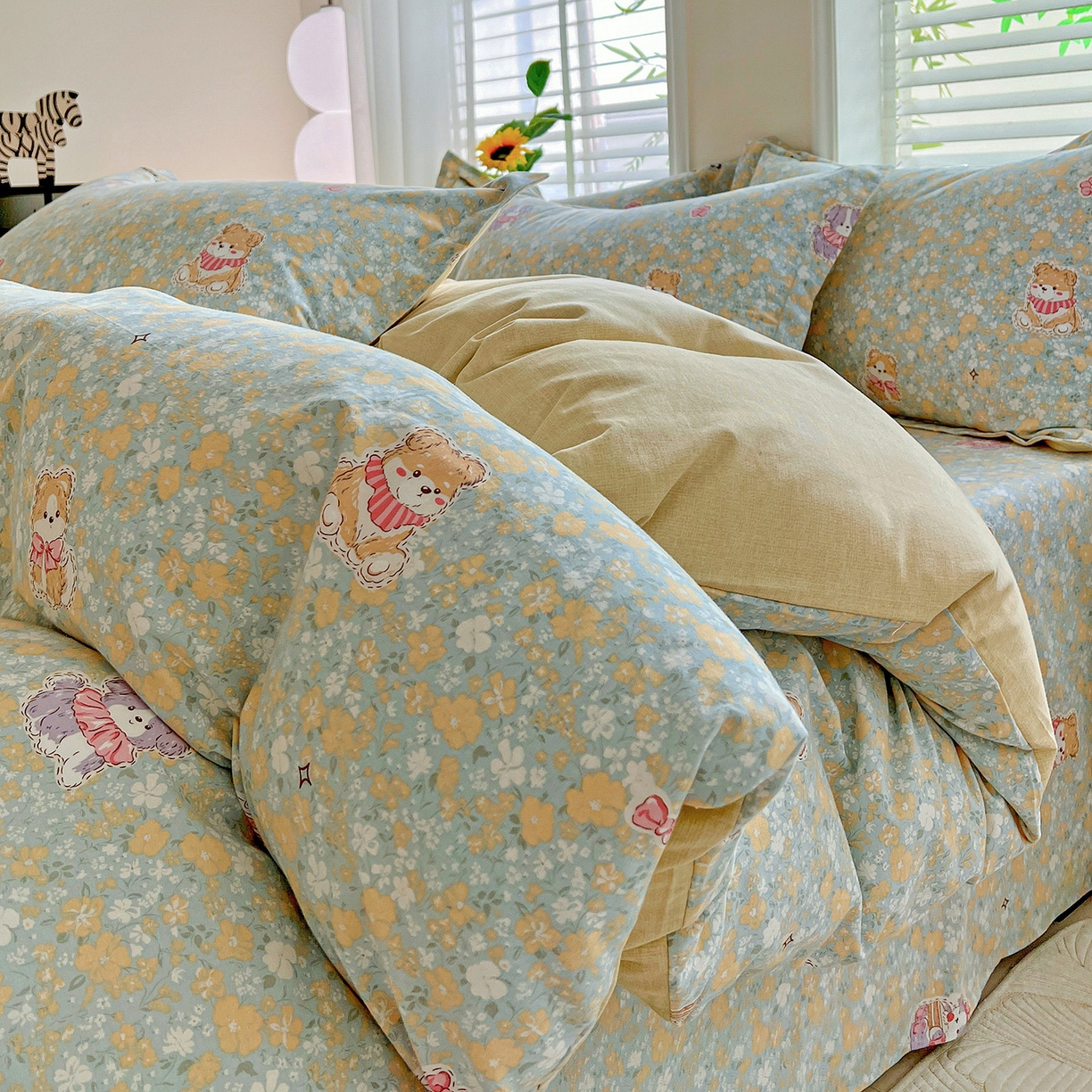 91家纺网 家纺一手货源 找家纺 依庭 2025新款高克重全棉纯棉磨毛印花单被套 清新花园