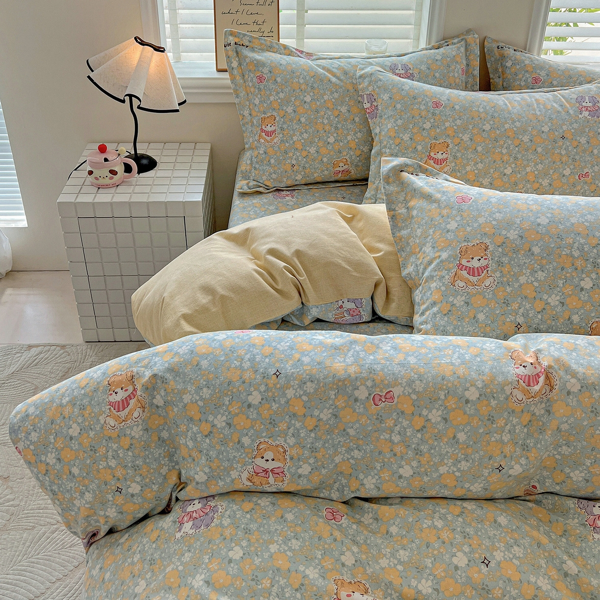 91家纺网 家纺一手货源 找家纺 依庭 2025新款高克重全棉纯棉磨毛印花单被套 清新花园