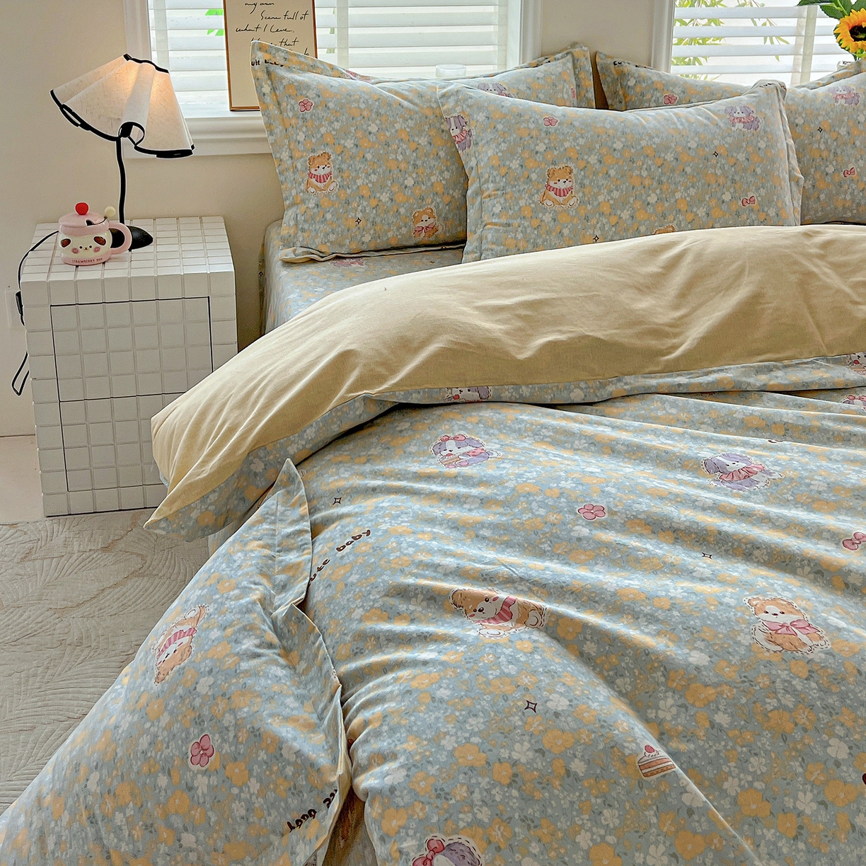 91家纺网 家纺一手货源 找家纺 依庭 2025新款高克重全棉纯棉磨毛印花单被套 清新花园