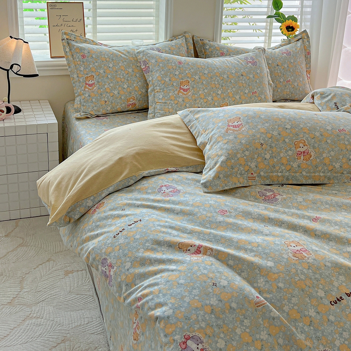 91家纺网 家纺一手货源 找家纺 依庭 2025新款高克重全棉纯棉磨毛印花单被套 清新花园