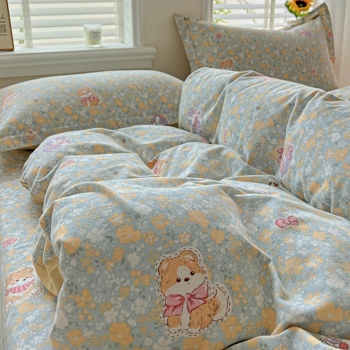 91家纺网 家纺一手货源 找家纺 依庭 2025新款高克重全棉纯棉磨毛印花单被套 清新花园