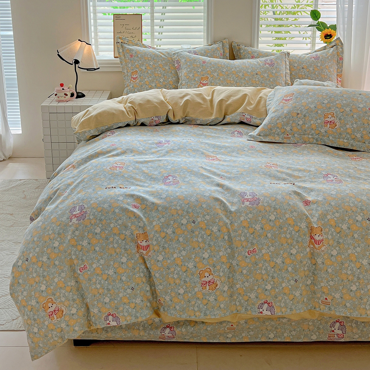 91家纺网 家纺一手货源 找家纺 依庭 2025新款高克重全棉纯棉磨毛印花单被套 清新花园