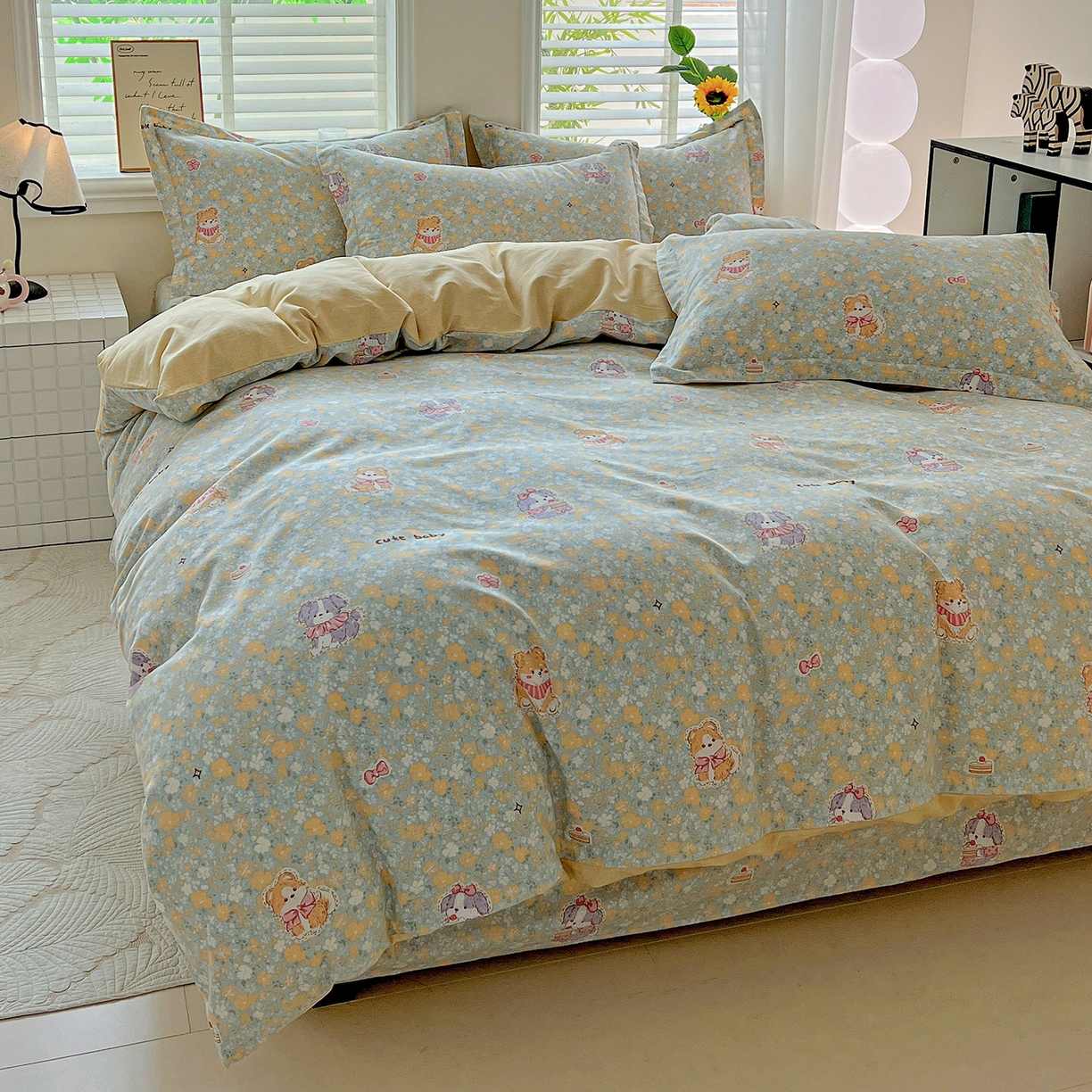 91家纺网 家纺一手货源 找家纺 依庭 2025新款高克重全棉纯棉磨毛印花单被套 清新花园