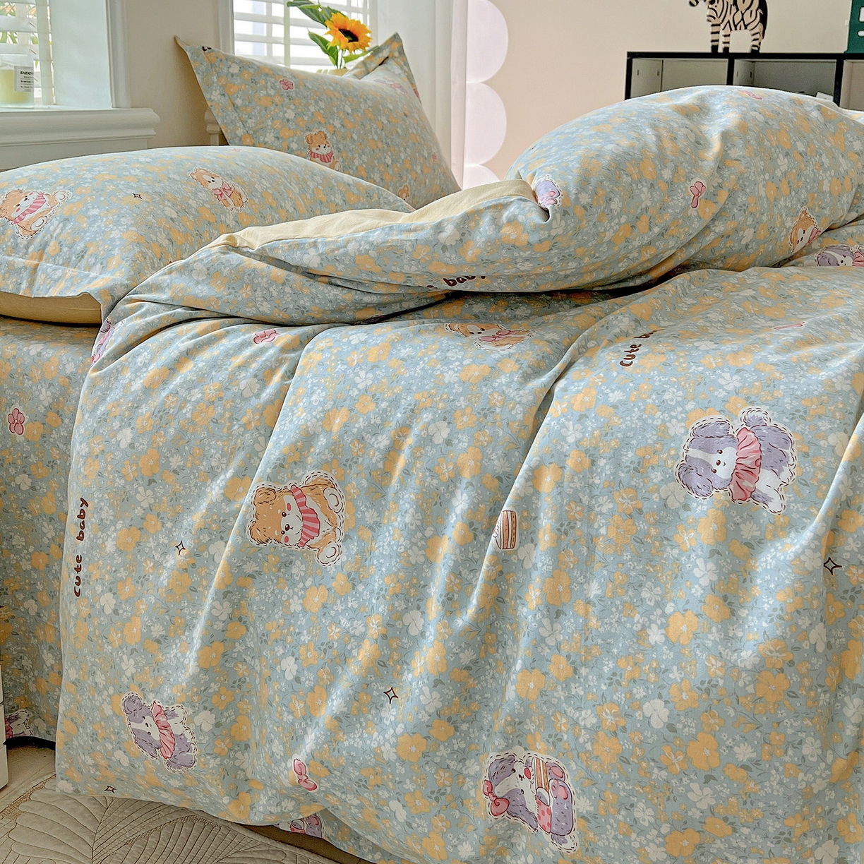 91家纺网 家纺一手货源 找家纺 依庭 2025新款高克重全棉纯棉磨毛印花单被套 清新花园