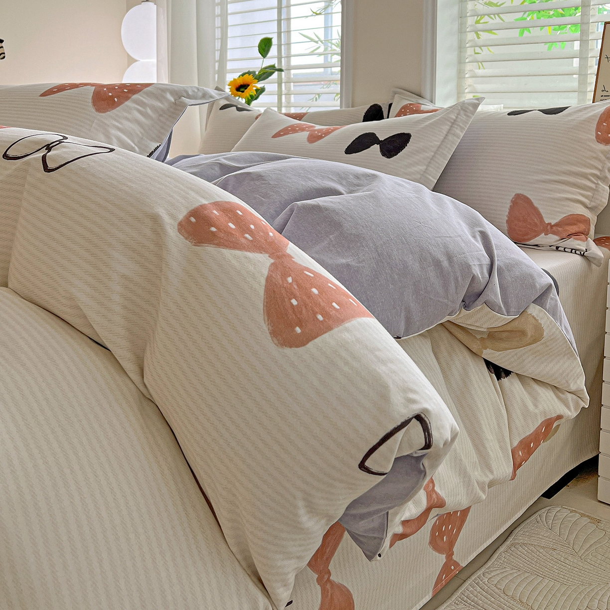 91家纺网 家纺一手货源 找家纺 依庭 2025新款高克重全棉纯棉磨毛印花单被套 笙白-桔