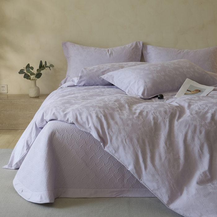 禾时 2025新款轻奢高支浮雕立体提花床盖款四件套 兰亭（淡雅紫）