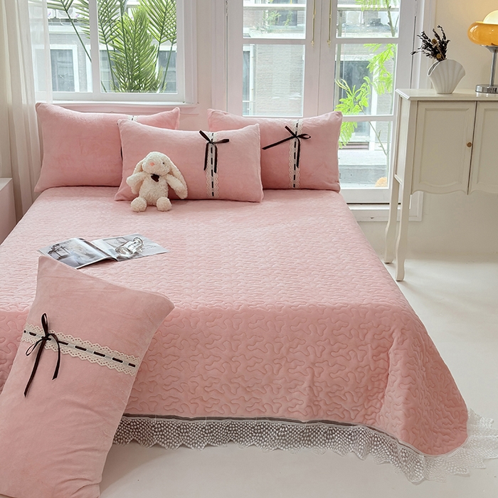 韩秀家纺 2025新款牛奶绒单床盖 粉