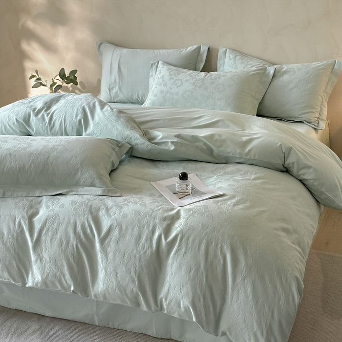 91家纺网 家纺一手货源 找家纺 禾时 2025新款轻奢高支浮雕立体提花床盖款四件套 兰亭（梵星蓝）