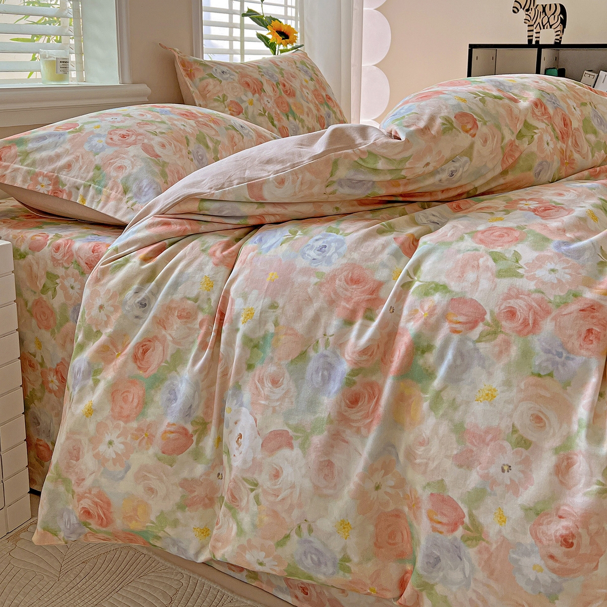 91家纺网 家纺一手货源 找家纺 依庭 2025新款高克重全棉纯棉磨毛印花单被套 甜梦茶语