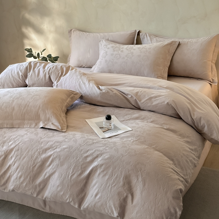 91家纺网 家纺一手货源 找家纺 禾时 2025新款轻奢高支浮雕立体提花床盖款四件套 兰亭（灰）