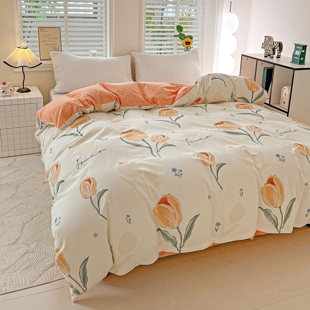 91家纺网 家纺一手货源 找家纺 依庭 2025新款高克重全棉纯棉磨毛印花单被套 甜心花语