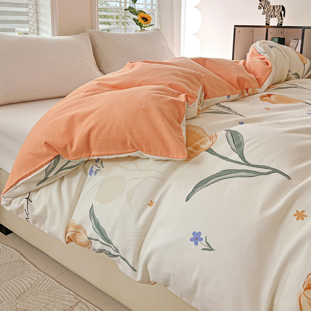 91家纺网 家纺一手货源 找家纺 依庭 2025新款高克重全棉纯棉磨毛印花单被套 甜心花语