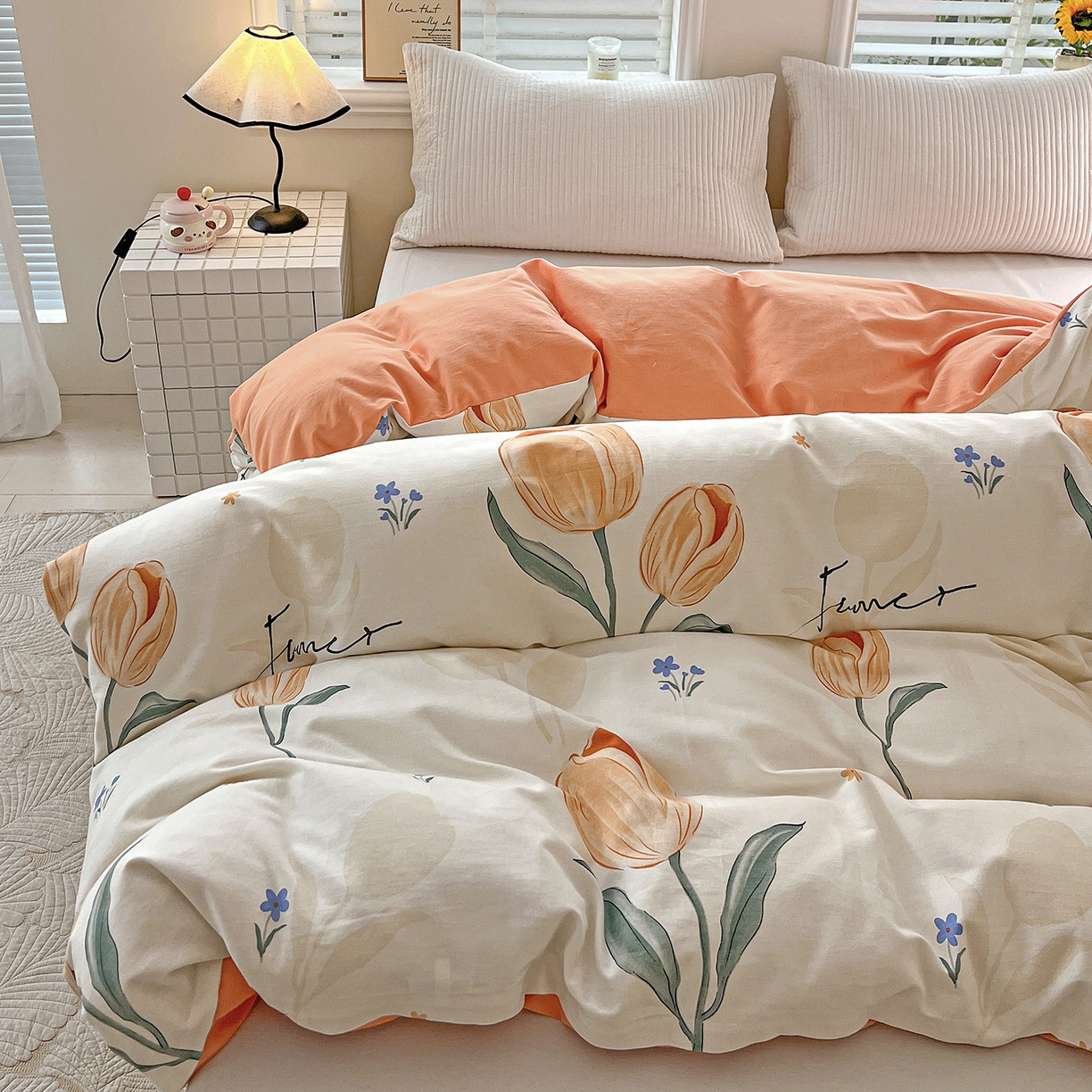 91家纺网 家纺一手货源 找家纺 依庭 2025新款高克重全棉纯棉磨毛印花单被套 甜心花语