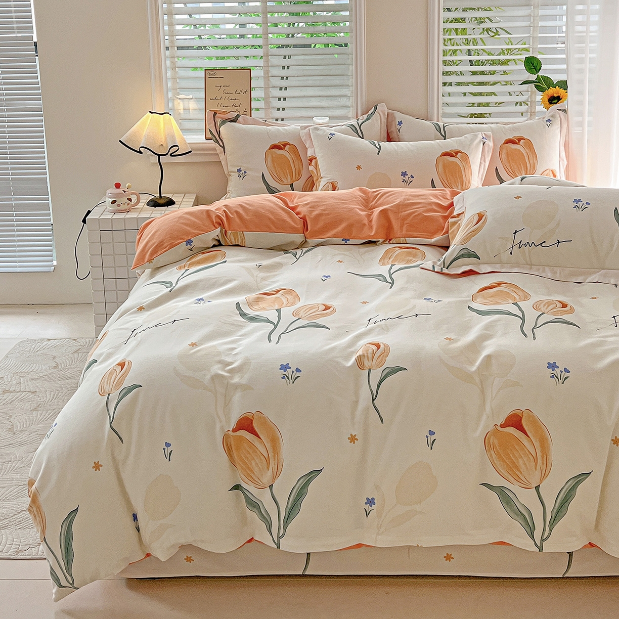 91家纺网 家纺一手货源 找家纺 依庭 2025新款高克重全棉纯棉磨毛印花单被套 甜心花语