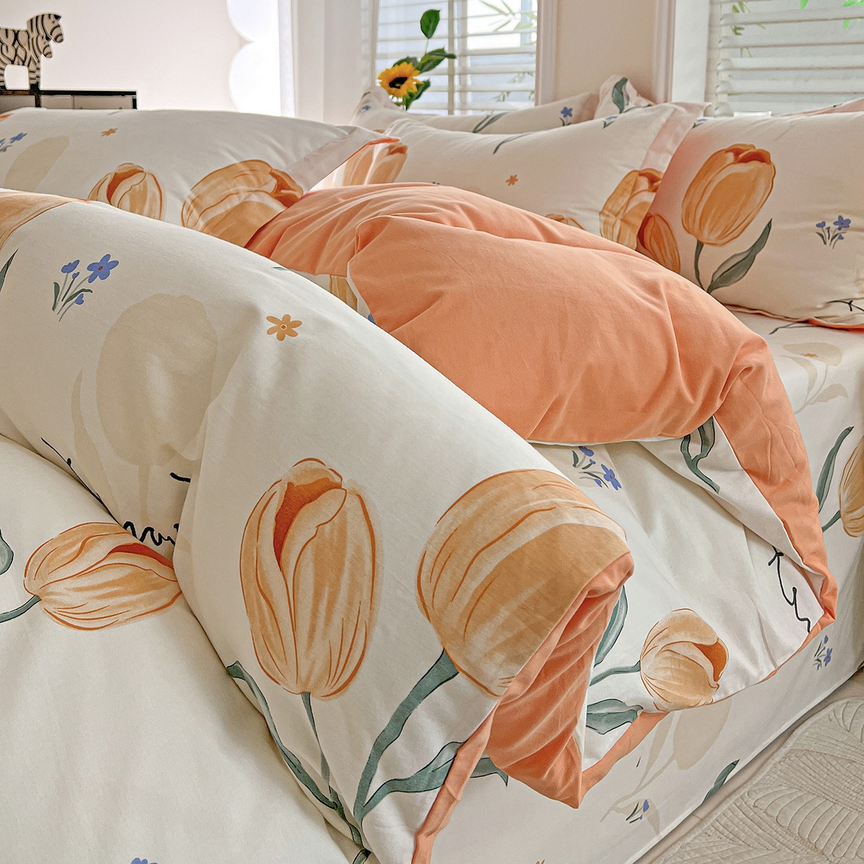 91家纺网 家纺一手货源 找家纺 依庭 2025新款高克重全棉纯棉磨毛印花单被套 甜心花语