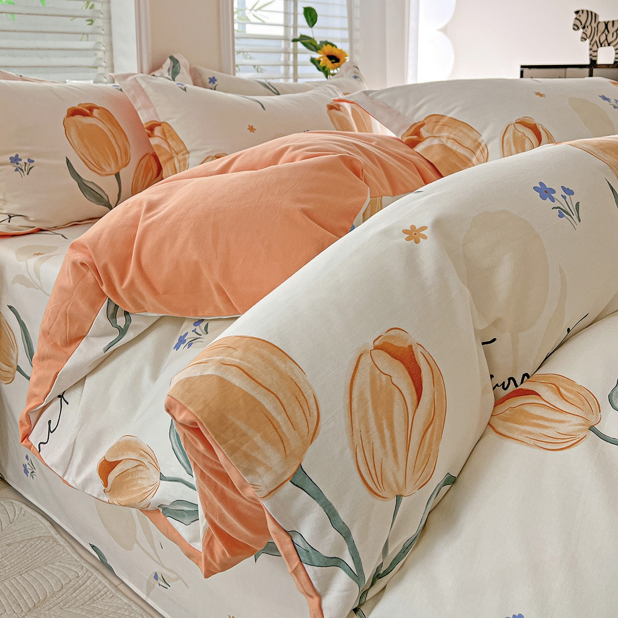 91家纺网 家纺一手货源 找家纺 依庭 2025新款高克重全棉纯棉磨毛印花单被套 甜心花语