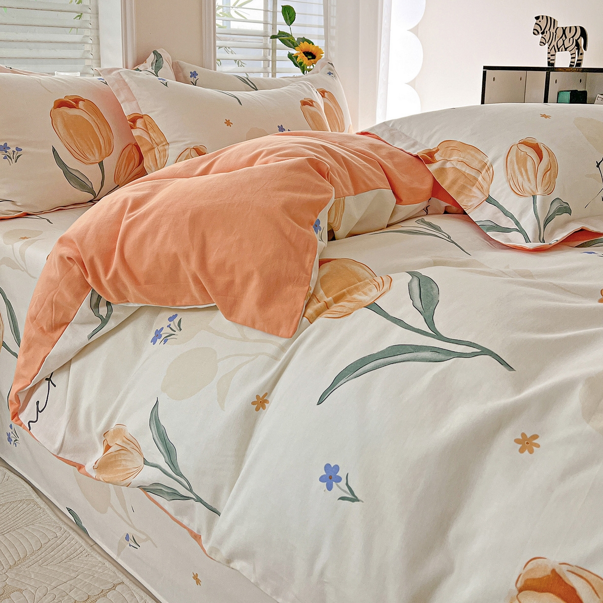 91家纺网 家纺一手货源 找家纺 依庭 2025新款高克重全棉纯棉磨毛印花单被套 甜心花语