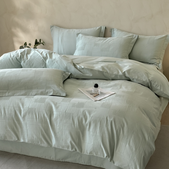 91家纺网 家纺一手货源 找家纺 禾时 2025新款轻奢高支浮雕立体提花床盖款四件套 空白格（梵星蓝）