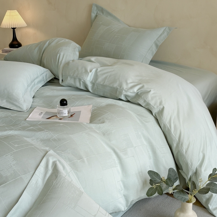 91家纺网 家纺一手货源 找家纺 禾时 2025新款轻奢高支浮雕立体提花床盖款四件套 空白格（梵星蓝）