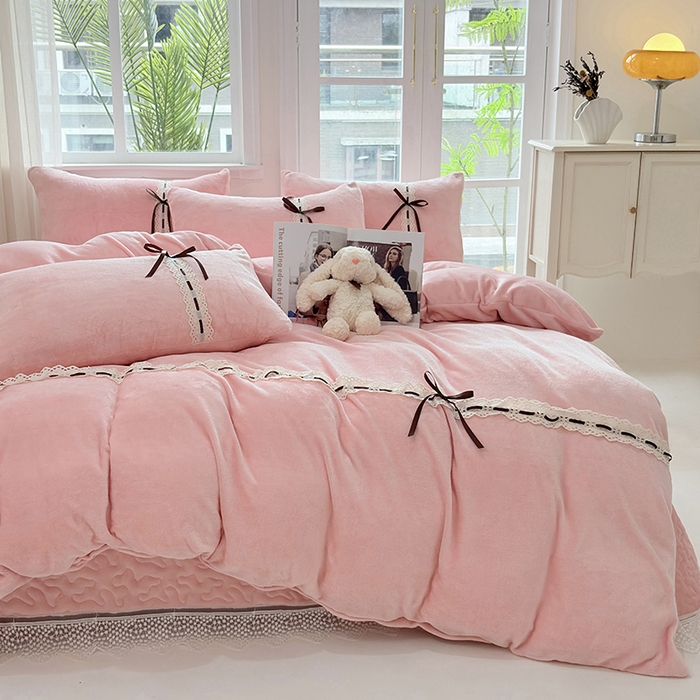 91家纺网 家纺一手货源 找家纺 （总）韩秀 2025新款13372纯棉大提花华夫格60s贝壳绣全棉四件套纯色丝光100长绒棉