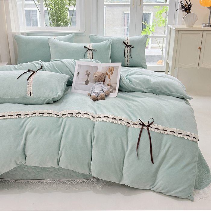 韩秀家纺 2025新款牛奶绒床盖四件套 绿
