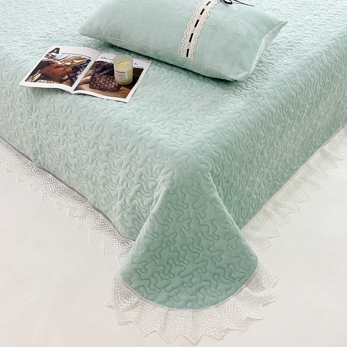 91家纺网 家纺一手货源 找家纺 韩秀家纺 2025新款牛奶绒床盖四件套 绿