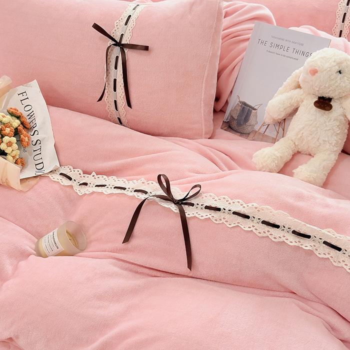 91家纺网 家纺一手货源 找家纺 韩秀家纺 2025新款牛奶绒床盖四件套 粉