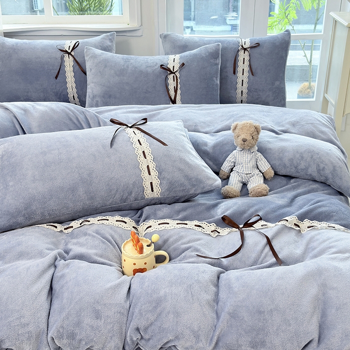 91家纺网 家纺一手货源 找家纺 韩秀家纺 2025新款牛奶绒床盖四件套 蓝