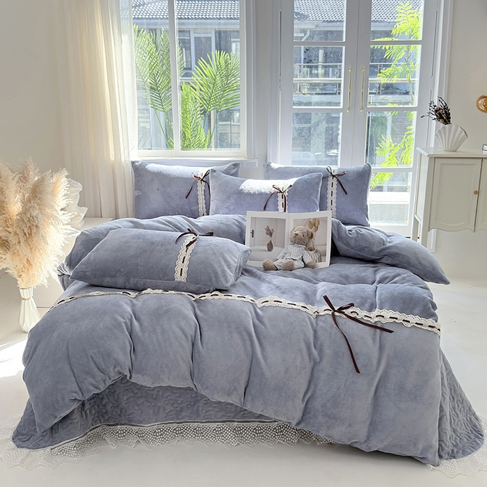 91家纺网 家纺一手货源 找家纺 韩秀家纺 2025新款牛奶绒床盖四件套 蓝
