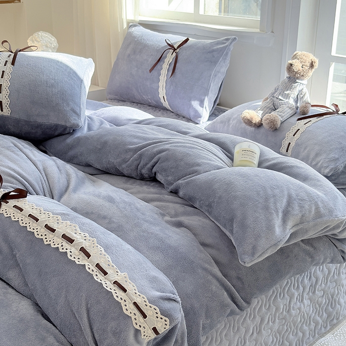 91家纺网 家纺一手货源 找家纺 韩秀家纺 2025新款牛奶绒床盖四件套 蓝