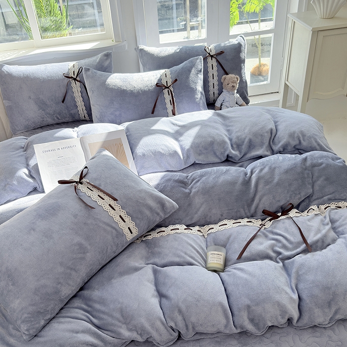 91家纺网 家纺一手货源 找家纺 韩秀家纺 2025新款牛奶绒床盖四件套 蓝