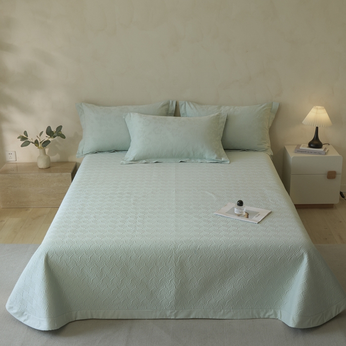 91家纺网 家纺一手货源 找家纺 禾时 2025新款轻奢高支浮雕立体提花床盖款四件套 空白格（梵星蓝）