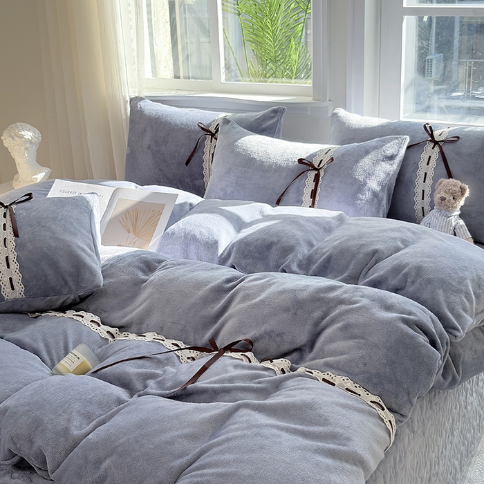91家纺网 家纺一手货源 找家纺 韩秀家纺 2025新款牛奶绒床盖四件套 蓝