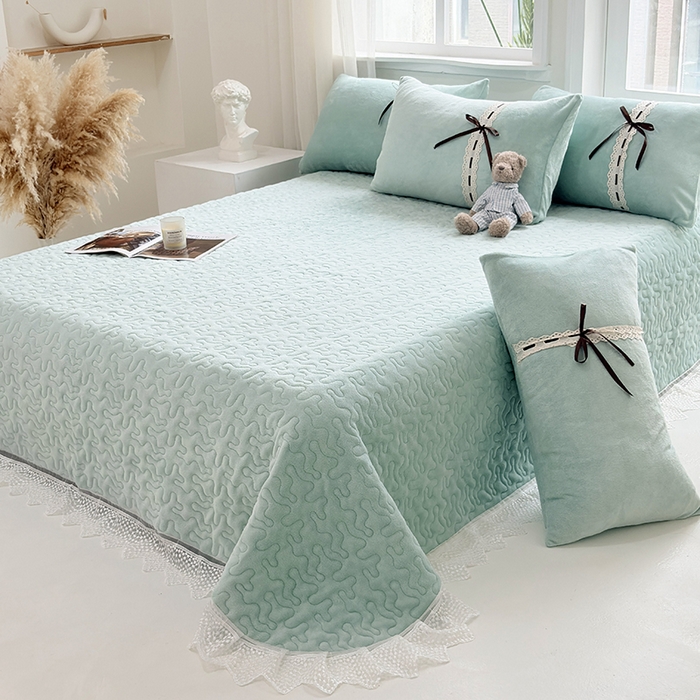 91家纺网 家纺一手货源 找家纺 韩秀家纺 2025新款牛奶绒床盖四件套 绿