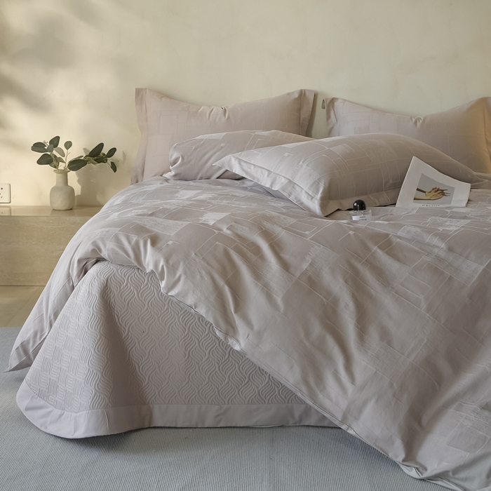 禾时 2025新款轻奢高支浮雕立体提花床盖款四件套 空白格（灰）