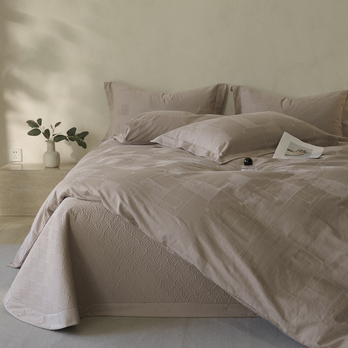 禾时 2025新款轻奢高支浮雕立体提花床盖款四件套 空白格（咖）