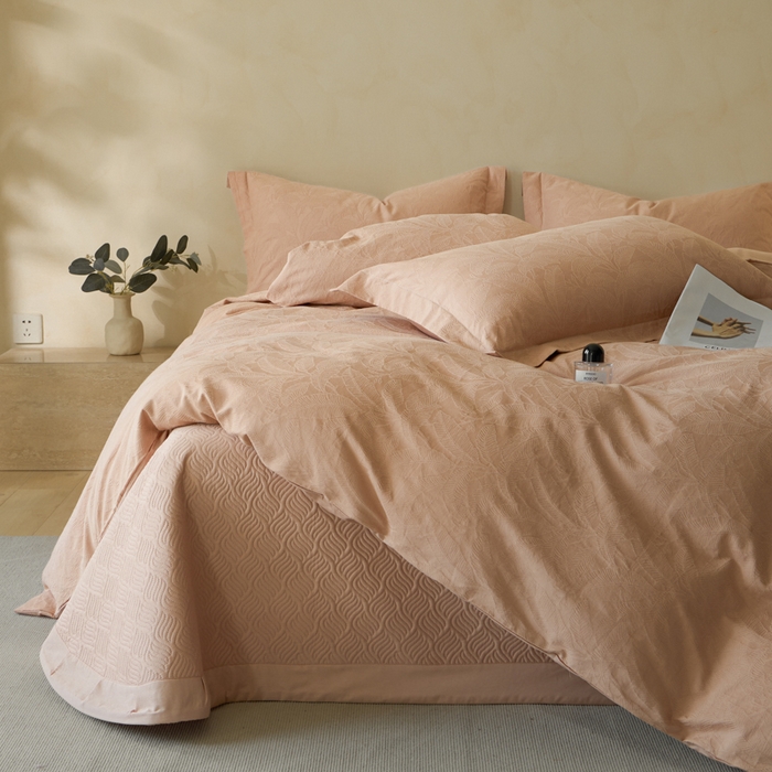 禾时 2025新款轻奢高支浮雕立体提花床盖款四件套 威廉（爱马橙）