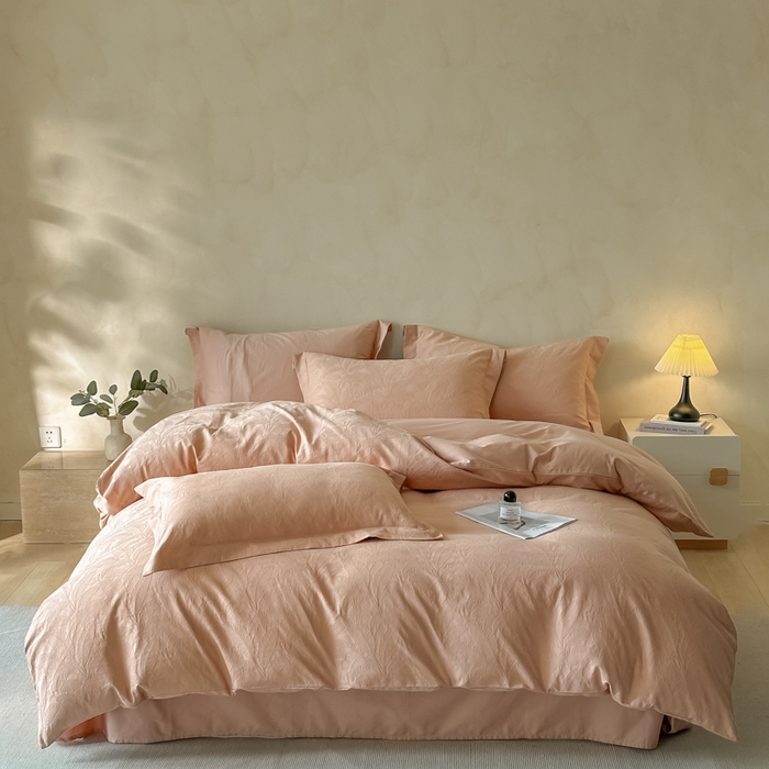 91家纺网 家纺一手货源 找家纺 禾时 2025新款轻奢高支浮雕立体提花床盖款四件套 威廉（爱马橙）