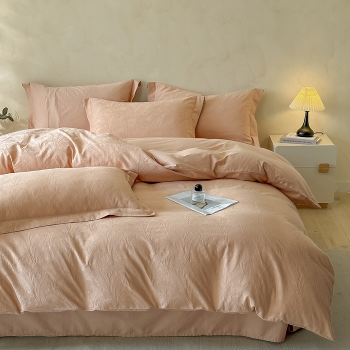 91家纺网 家纺一手货源 找家纺 禾时 2025新款轻奢高支浮雕立体提花床盖款四件套 威廉（爱马橙）