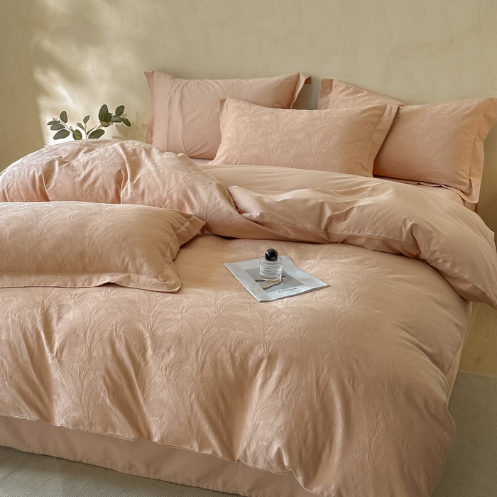 91家纺网 家纺一手货源 找家纺 禾时 2025新款轻奢高支浮雕立体提花床盖款四件套 威廉（爱马橙）