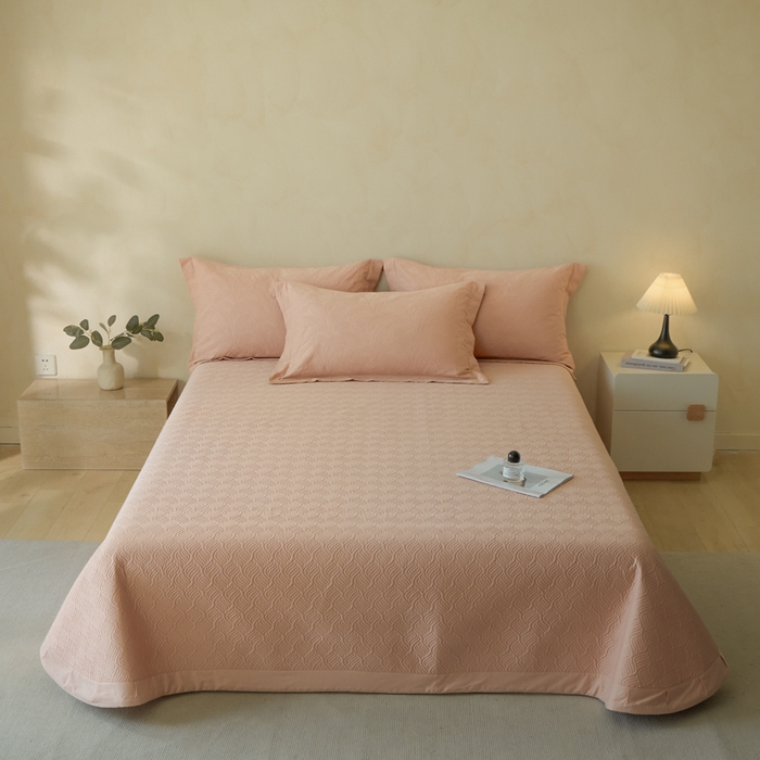 91家纺网 家纺一手货源 找家纺 禾时 2025新款轻奢高支浮雕立体提花床盖款四件套 威廉（爱马橙）