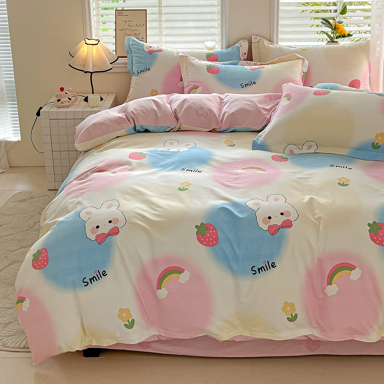 91家纺网 家纺一手货源 找家纺 依庭 2025新款高克重全棉纯棉磨毛印花单被套 小欢喜