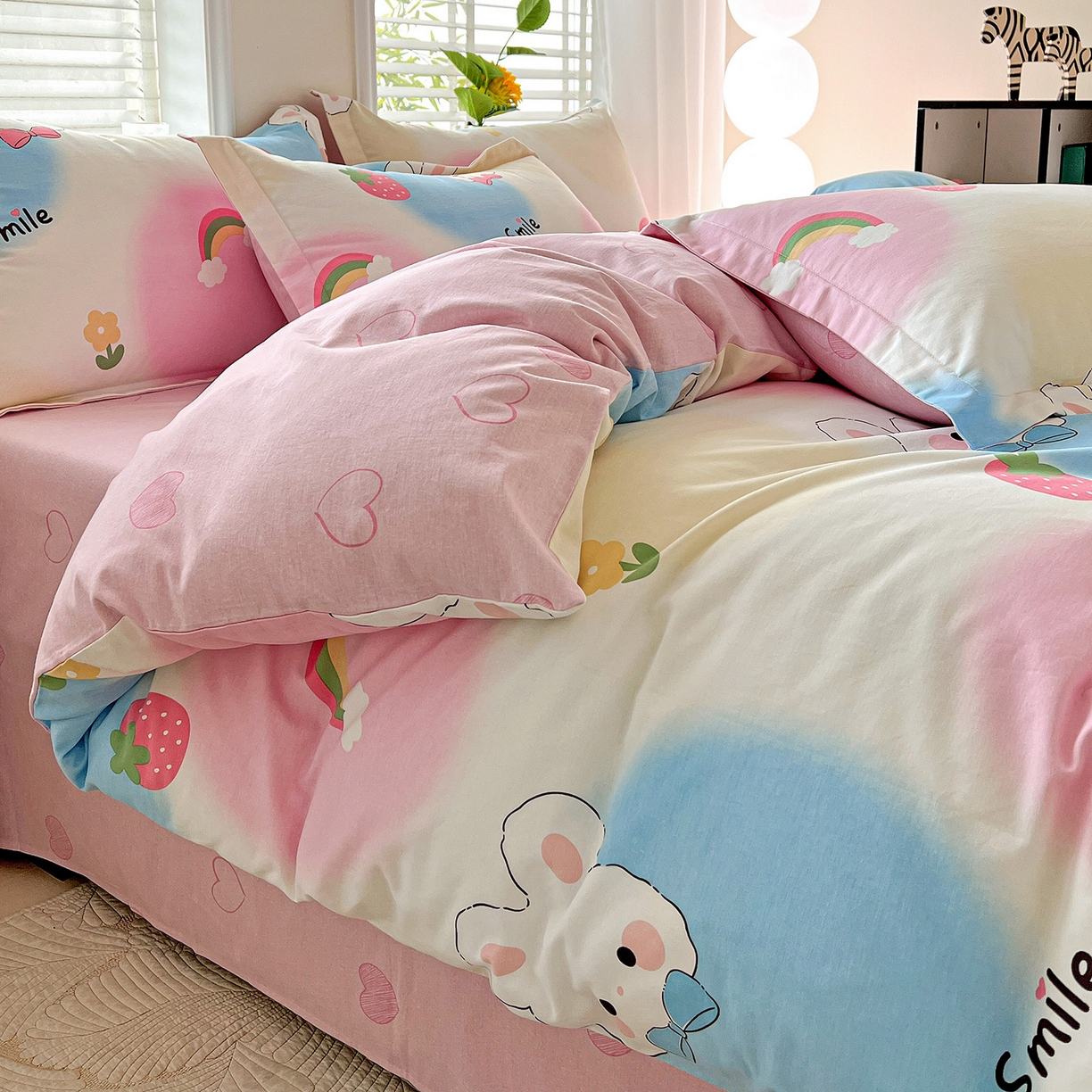 91家纺网 家纺一手货源 找家纺 依庭 2025新款高克重全棉纯棉磨毛印花单被套 小欢喜