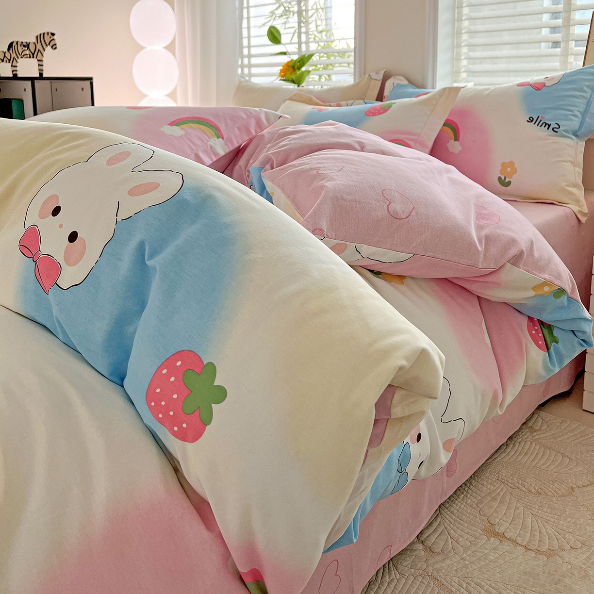 91家纺网 家纺一手货源 找家纺 依庭 2025新款高克重全棉纯棉磨毛印花单被套 小欢喜