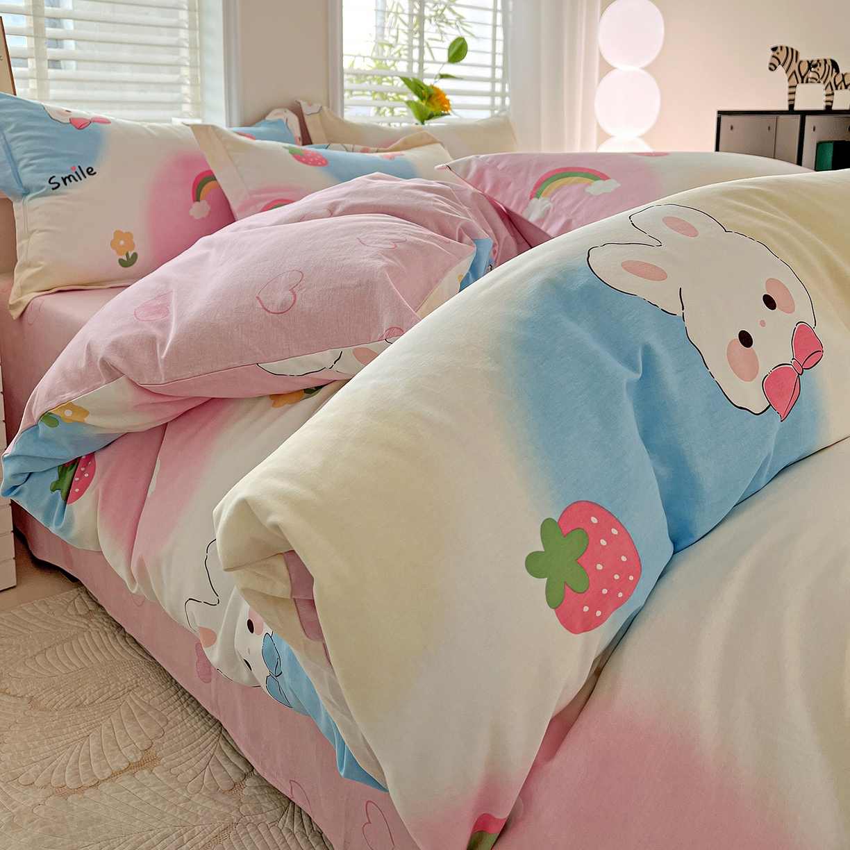 91家纺网 家纺一手货源 找家纺 依庭 2025新款高克重全棉纯棉磨毛印花单被套 小欢喜