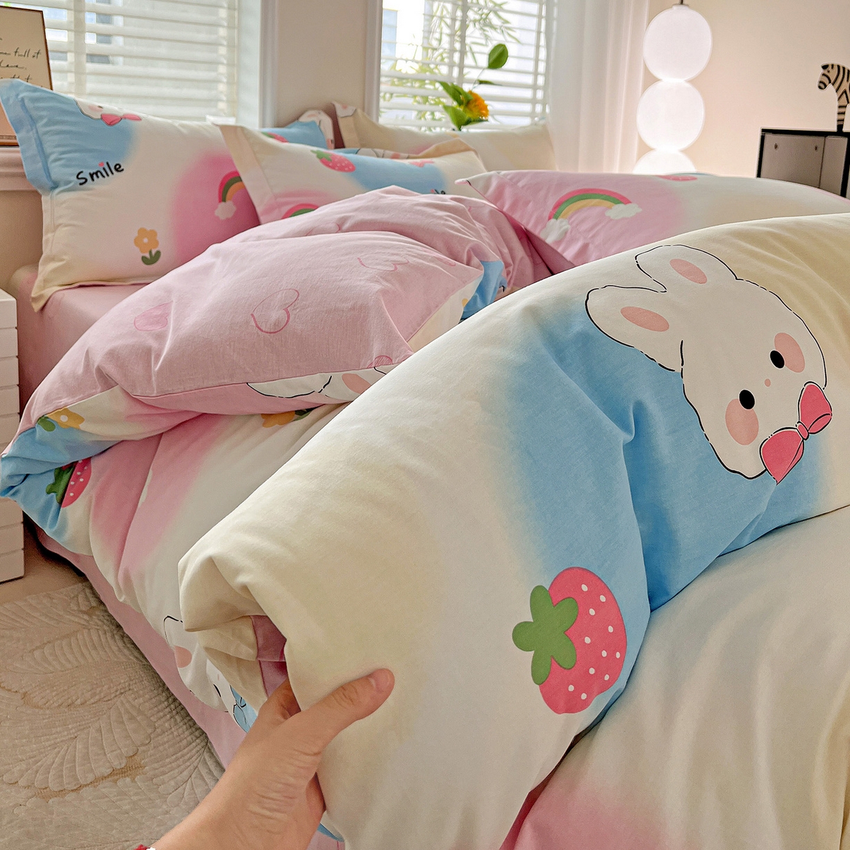 91家纺网 家纺一手货源 找家纺 依庭 2025新款高克重全棉纯棉磨毛印花单被套 小欢喜