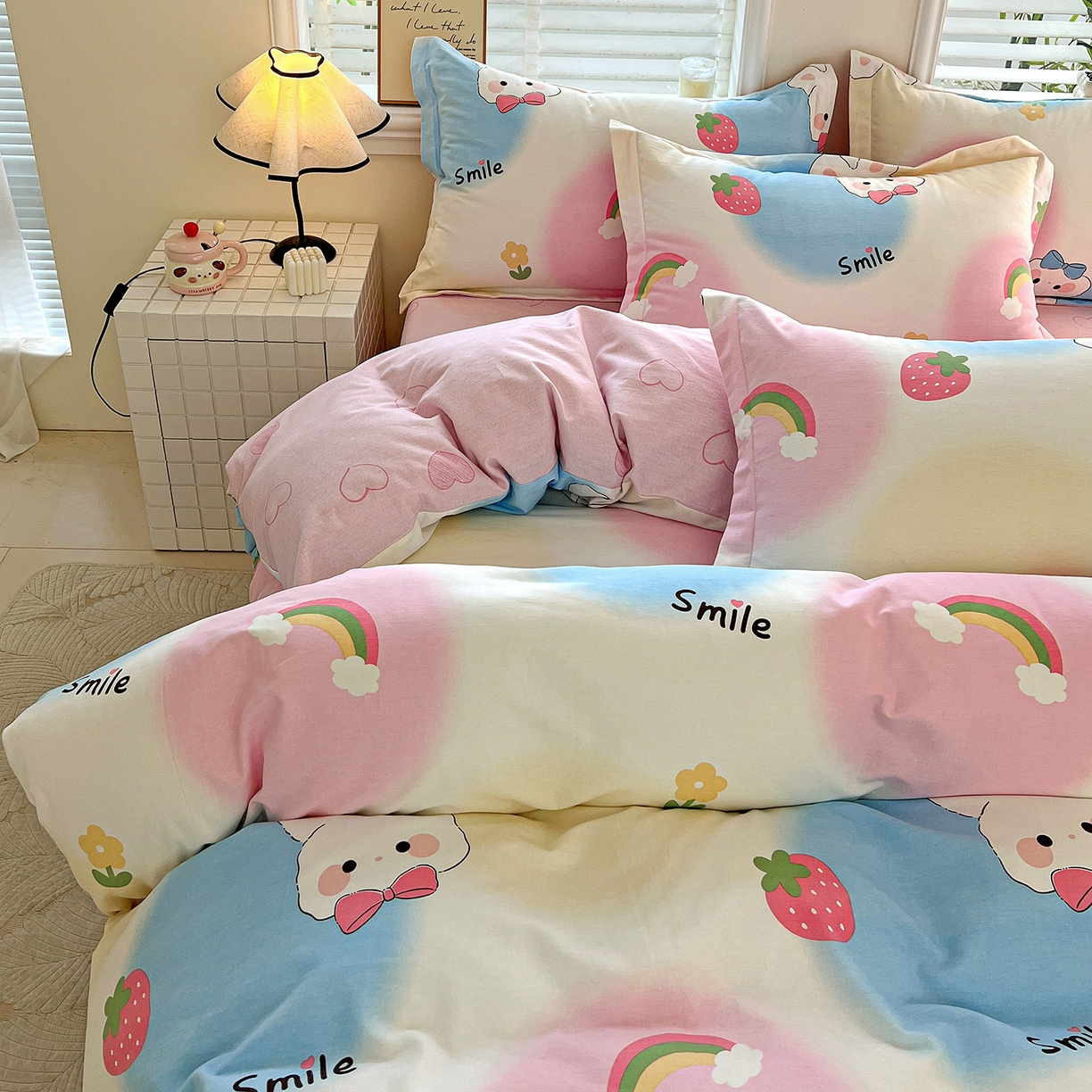 91家纺网 家纺一手货源 找家纺 依庭 2025新款高克重全棉纯棉磨毛印花单被套 小欢喜